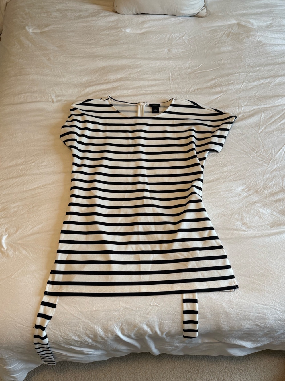 Ann Taylor Black and White Striped Short-Sleeve Top